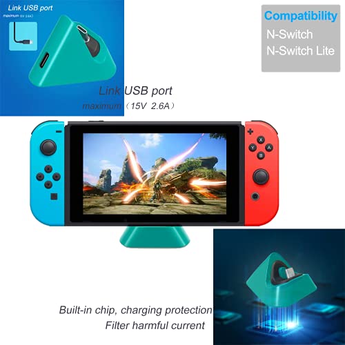 Base de carga, soporte de carga para Nintendo Switch / Lite, soporte de carga, funda compatible con conmutador, hasta 16 juegos, protector de pantalla, mango Joy Con 5 en 1 (5 en 1 verde Minecraft)