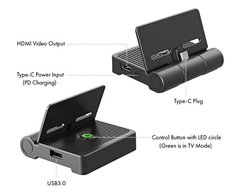 Base de TV Portátil, ElecGear Soporte de Carga Plegable para Nintendo Switch, HDMI 1080P Adaptador Estación de Acoplamiento de Video, Dock de Reemplazo con USB-C PD Cargador