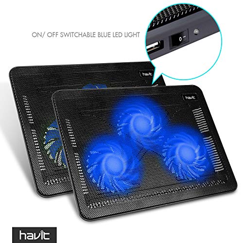 Base Refrigeracion Portatil Ventilador PC laptop cooler HAVIT HV-F2056 Ventilador Portatil de 15,6 a 17 Pulgadas con Puerto USB (Azul)
