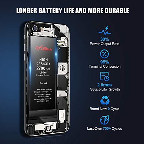 Batería para iPhone 6 2700mAH con 50% más de Capacidad Que la batería Origina, FLYLINKTECH Reemplazo de Alta Capacidad Batería para iPhone 6 con Kits de Herramientas de reparación, Cinta Adhesiva