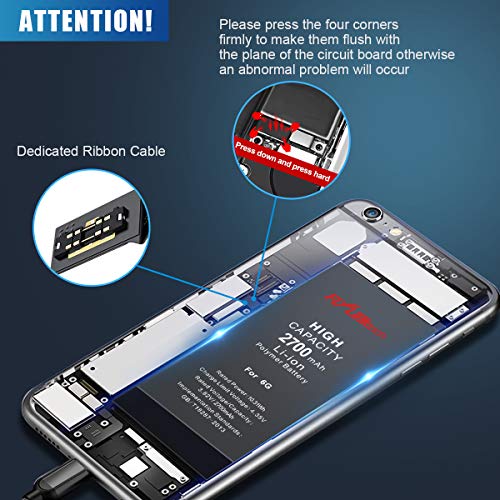 Batería para iPhone 6 2700mAH con 50% más de Capacidad Que la batería Origina, FLYLINKTECH Reemplazo de Alta Capacidad Batería para iPhone 6 con Kits de Herramientas de reparación, Cinta Adhesiva