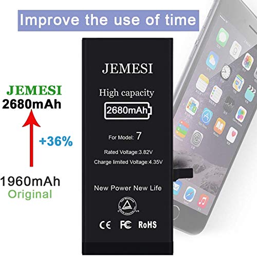 Batería para iPhone 7, JEMESI 2680mAh con 36% más de Capacidad Que la batería Origina, 2021 Nueva Batería Incluye Manuales y Kit Herramientas de reparación Profesionales