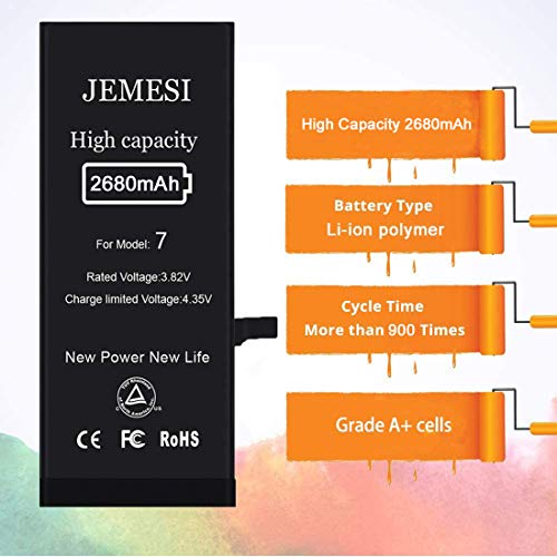Batería para iPhone 7, JEMESI 2680mAh con 36% más de Capacidad Que la batería Origina, 2021 Nueva Batería Incluye Manuales y Kit Herramientas de reparación Profesionales
