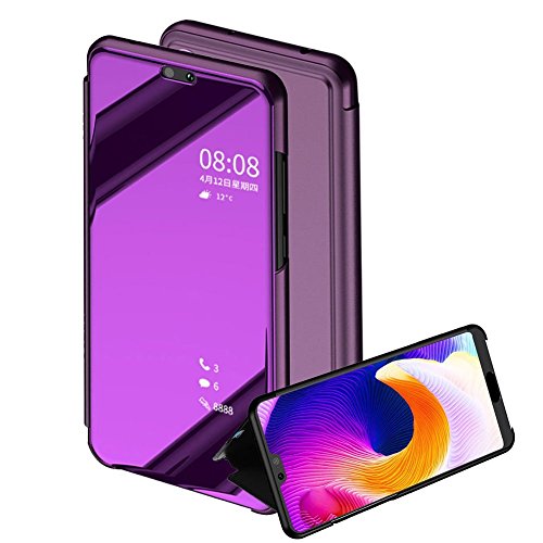 BCIT Samsung Galaxy A6 2018 Funda - Modelo Inteligente Fecha/Hora Ver Espejo Brillante tirón del Caso Duro con + película Protectora de Vidrio Templado para el Samsung Galaxy A6 2018 - Púrpura Oscuro