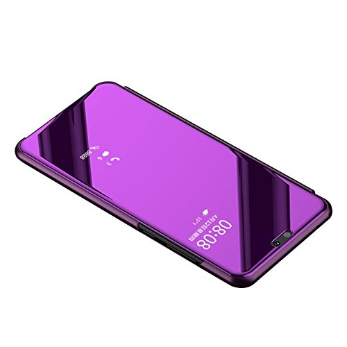 BCIT Samsung Galaxy A6 2018 Funda - Modelo Inteligente Fecha/Hora Ver Espejo Brillante tirón del Caso Duro con + película Protectora de Vidrio Templado para el Samsung Galaxy A6 2018 - Púrpura Oscuro