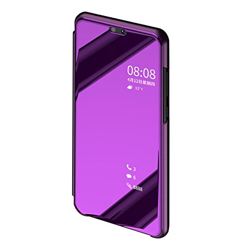 BCIT Samsung Galaxy A6 2018 Funda - Modelo Inteligente Fecha/Hora Ver Espejo Brillante tirón del Caso Duro con + película Protectora de Vidrio Templado para el Samsung Galaxy A6 2018 - Púrpura Oscuro