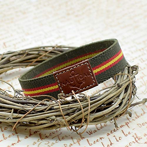BDM Pulsera de Hombre y Mujer de Tela Verde Militar con la Bandera de España. Brazalete náutico elástico.