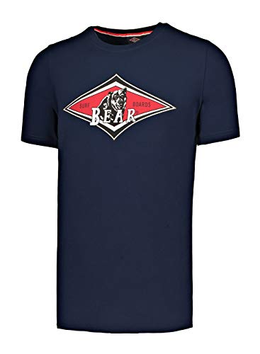 Bear MC - Camiseta de hombre con cuello redondo y estampado con logotipo frontal de contraste azul oscuro L