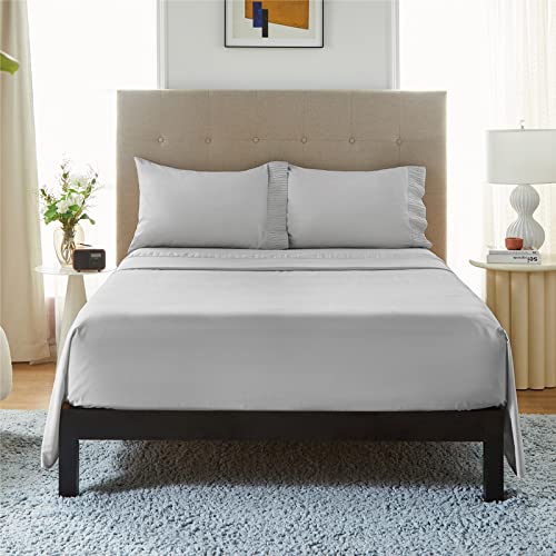 Bedsure Sabanas Cama 90 Gris - Juego Sábanas 90x190 3 Piezas con Bajera 90x200 Ajustable, Encimera y 1 Funda de Almohada 50x80cm, Gris Claro