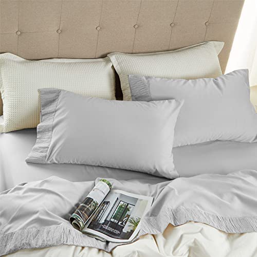 Bedsure Sabanas Cama 90 Gris - Juego Sábanas 90x190 3 Piezas con Bajera 90x200 Ajustable, Encimera y 1 Funda de Almohada 50x80cm, Gris Claro