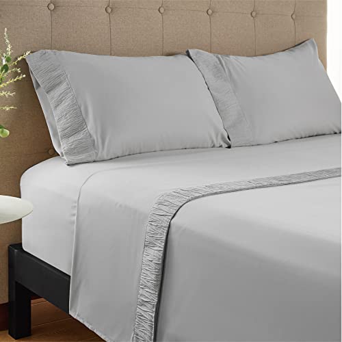 Bedsure Sabanas Cama 90 Gris - Juego Sábanas 90x190 3 Piezas con Bajera 90x200 Ajustable, Encimera y 1 Funda de Almohada 50x80cm, Gris Claro