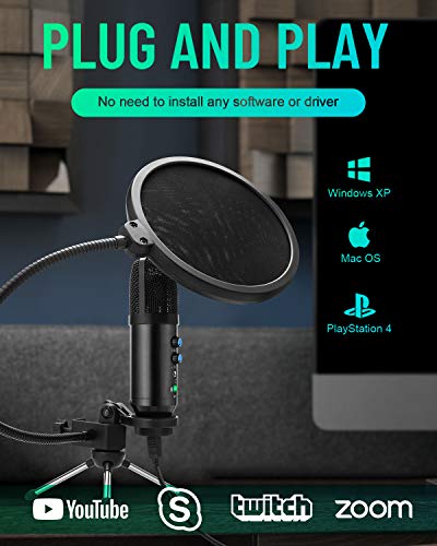 Beedove PC Micrófono, Plug & Play Micrófono de Condensador con Conector de Audio 3.5 mm, con Soporte Trípode & Filtro Pop para Laptop Desktop Grabación Vocal, Streaming,Video de Youtube (Negro)