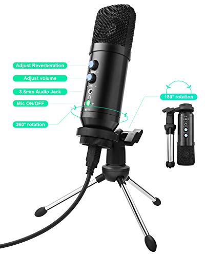 Beedove PC Micrófono, Plug & Play Micrófono de Condensador con Conector de Audio 3.5 mm, con Soporte Trípode & Filtro Pop para Laptop Desktop Grabación Vocal, Streaming,Video de Youtube (Negro)