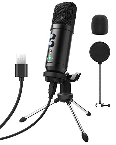 Beedove PC Micrófono, Plug & Play Micrófono de Condensador con Conector de Audio 3.5 mm, con Soporte Trípode & Filtro Pop para Laptop Desktop Grabación Vocal, Streaming,Video de Youtube (Negro)