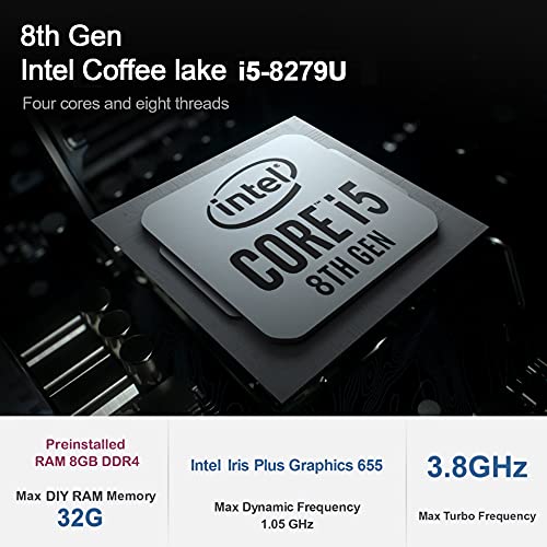 Beelink SEi8 Mini PC Mini Ordenador de Sobremesa con Intel 8th Gen i5-8279U (Turbo 4.1Ghz), 8G DDR4 + 256GB NVMe M.2 SSD, WiFi 5, 1000Mbps, Dual HDMI, BT 5.0, Type-C, Windows 10