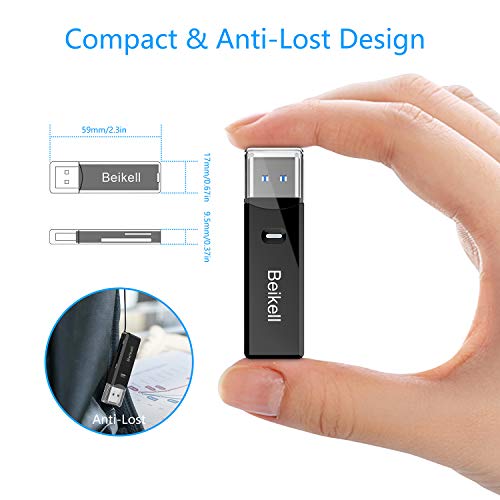 Beikell Lector de Tarjetas USB 3.0 de Memoria SD/Micro SD de Alta Velocidad con Llavero Portátil para TF, SDXC, SDHC, MS, MMC, MSXC, Compatible con Windows y Mac OS