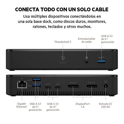 Belkin base dock Thunderbolt 3 Plus con cable Thunderbolt 3 de 0,8 m (conector dock Thunderbolt para macOS y Windows, dos pantallas 4K a 60 Hz, transferencias de 40 Gbps, carga de salida de 60 W)