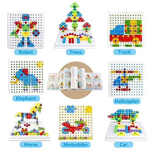BelleStyle Juguetes Montessori Puzzles 3D Mosaicos Puzzle con Taladros Eléctrico, 237 Piezas Rompecabezas Bloques Construccion Juegos Juguetes Educativos Regalo para Infantiles Niños 2 3 4 5 6 Años