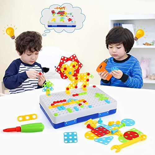BelleStyle Juguetes Montessori Puzzles 3D Mosaicos Puzzle con Taladros Eléctrico, 237 Piezas Rompecabezas Bloques Construccion Juegos Juguetes Educativos Regalo para Infantiles Niños 2 3 4 5 6 Años