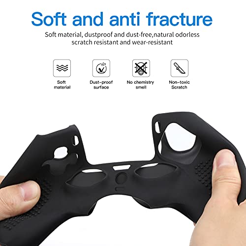 Benazcap Accesorios de Silicona para PS5 DualSense, Controlador PS5 Skin x 1, con Agarre para Pulgar x 10, Compatible con Base de Carga Oficial, Color Negro