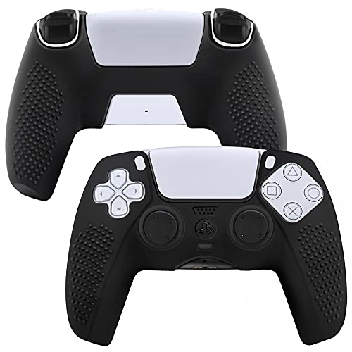 Benazcap Accesorios de Silicona para PS5 DualSense, Controlador PS5 Skin x 1, con Agarre para Pulgar x 10, Compatible con Base de Carga Oficial, Color Negro