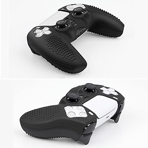 Benazcap Accesorios de Silicona para PS5 DualSense, Controlador PS5 Skin x 1, con Agarre para Pulgar x 10, Compatible con Base de Carga Oficial, Color Negro