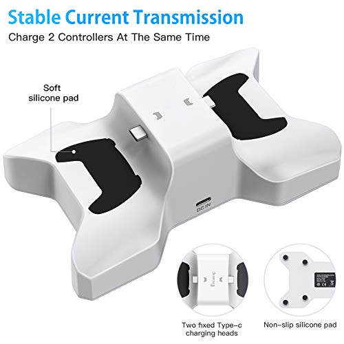 Benazcap Cargador Mando PS5,Accesorios de la Estación de Recarga Dual para el Mando PS5,con Lndicador de Luz,Blanco