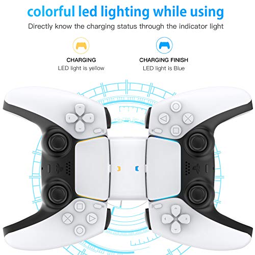 Benazcap Cargador Mando PS5,Accesorios de la Estación de Recarga Dual para el Mando PS5,con Lndicador de Luz,Blanco