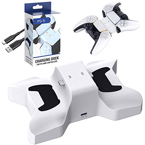 Benazcap Cargador Mando PS5,Accesorios de la Estación de Recarga Dual para el Mando PS5,con Lndicador de Luz,Blanco