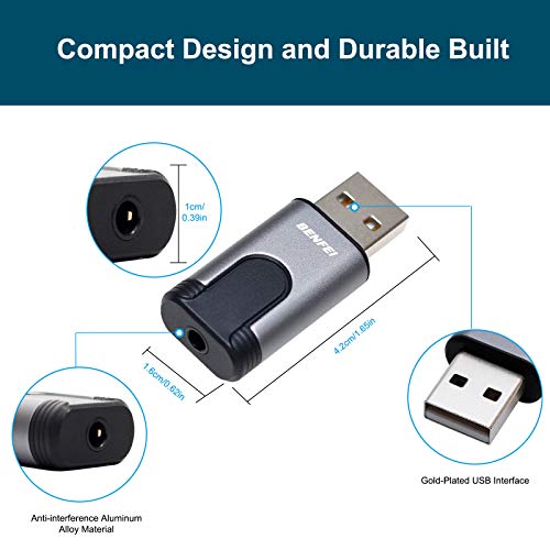 BENFEI Adaptador USB a Jack 3.5 mm, Jack a USB Hi-Fi/TRRS/96KHZ@24bit Tarjeta de Sonido Estéreo Externa con micrófono para Auriculares,PS4,PC,Ordenador portátil,Sobremesa