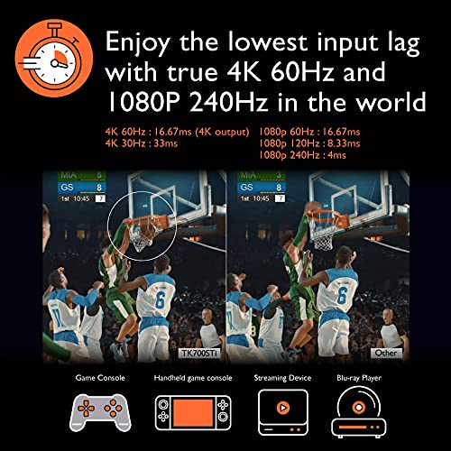 BenQ TK700STi Proyector Gaming 4K HDR, 3000 lúmenes ANSI, Baja latencia de 16ms, 2 HDMI, Android TV, Tiro Corto, Blanco, Negro