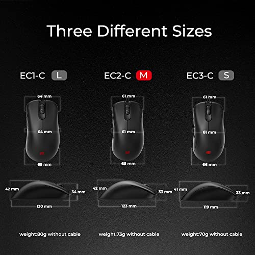 BenQ Zowie EC2-C Ergonomic Gaming Mouse for Esports | Paracord Cable & Mouse Wheel with 24 Levels | Matte Black Coating | Medium Design