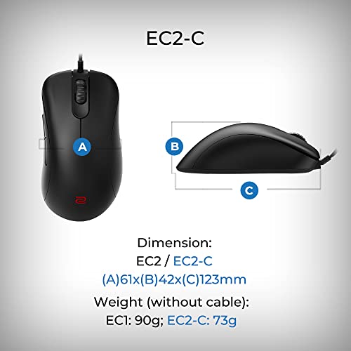 BenQ Zowie EC2-C Ergonomic Gaming Mouse for Esports | Paracord Cable & Mouse Wheel with 24 Levels | Matte Black Coating | Medium Design