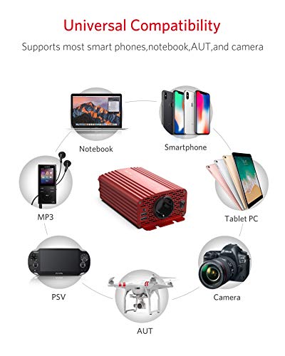 BESTEK Inversor Onda Pura 300W, Inversor de Corriente 12v a 220v para Coche con 2 USB Puertos 4,2A y 1 Toma de AC para Phone Pad Tableta TV PSP