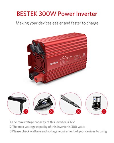 BESTEK Inversor Onda Pura 300W, Inversor de Corriente 12v a 220v para Coche con 2 USB Puertos 4,2A y 1 Toma de AC para Phone Pad Tableta TV PSP