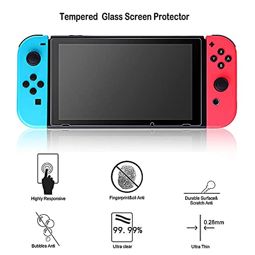 Bestico Kit de Accesorios para Nintendo Switch, incluye un Funda con Soporte para Nintendo Switch, 1 Cristal Templado Protector de Pantalla , Transparente Estuche Protector