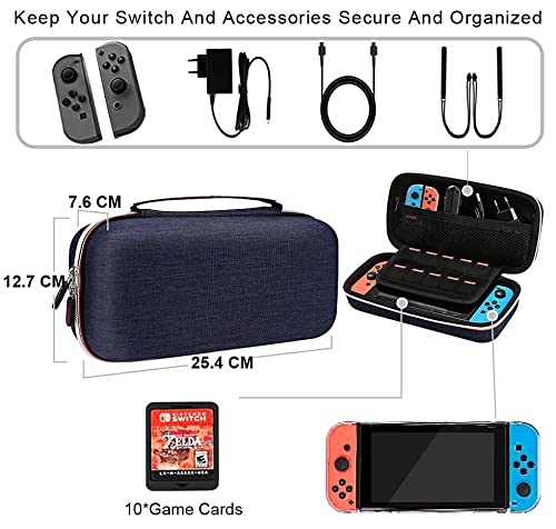 Bestico Kit de Accesorios para Nintendo Switch, incluye un Funda con Soporte para Nintendo Switch, 1 Cristal Templado Protector de Pantalla , Transparente Estuche Protector