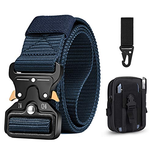 BESTKEE Men Tactical Belt 1.5 Inch Heavy Duty Belt, Nylon Military Belt with Quick-Release Metal Buckle, Gift with Tactical Molle Pouch and Hook