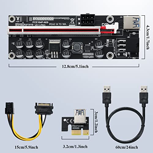 BEYIMEI PCIE Riser 1x a 16x GPU Riser Board, V011-PRO Tarjeta de Expansión, 60cm USB Cable, 2*6PIN Opciones de Alimentación, 10 Condensadores Sólidos, Tarjeta Gráfica GPU Crypto Moneda Minería (6PCS)