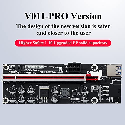 BEYIMEI PCIE Riser 1x a 16x GPU Riser Board, V011-PRO Tarjeta de Expansión, 60cm USB Cable, 2*6PIN Opciones de Alimentación, 10 Condensadores Sólidos, Tarjeta Gráfica GPU Crypto Moneda Minería (6PCS)