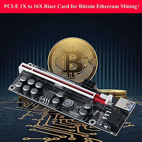 BEYIMEI PCIE Riser 1x a 16x GPU Riser Board, V011-PRO Tarjeta de Expansión, 60cm USB Cable, 2*6PIN Opciones de Alimentación, 10 Condensadores Sólidos, Tarjeta Gráfica GPU Crypto Moneda Minería (6PCS)