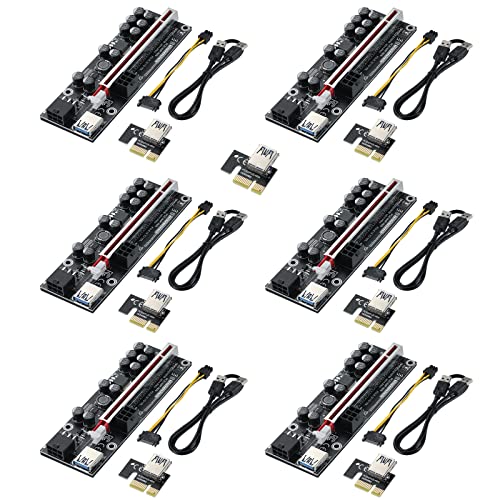 BEYIMEI PCIE Riser 1x a 16x GPU Riser Board, V011-PRO Tarjeta de Expansión, 60cm USB Cable, 2*6PIN Opciones de Alimentación, 10 Condensadores Sólidos, Tarjeta Gráfica GPU Crypto Moneda Minería (6PCS)