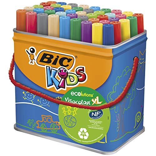 Bic Kids Rotuladores Lavables para Niños, Óptimo para material escolar,Visacolor XL, Punta Gruesa, Con Etiqueta Ecológica, Caja de 48