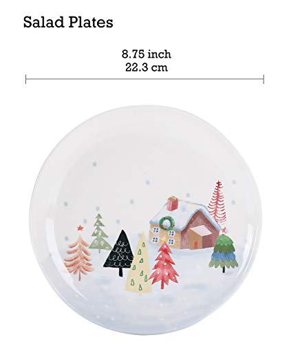 Bico Nordic Village - Juego de 4 platos de cerámica para ensalada, aperitivos, microondas y lavavajillas