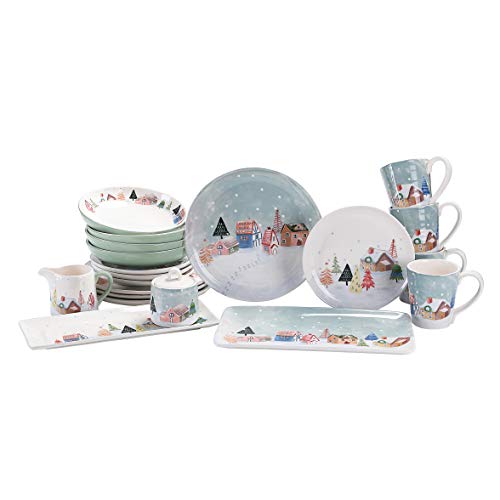 Bico Nordic Village - Juego de 4 platos de cerámica para ensalada, aperitivos, microondas y lavavajillas