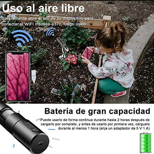 BIGFOX Microscopio Digital WiFi 1080P, Mini Microscopio Zoomable con Aumento de 50X a 1000X, Microscopio Portátil con 8 Leds y Metal Soporte Compatible con Android, iPad, PC, Mac, Windows