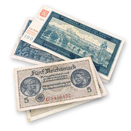 Billetes Antiguos - 2 Billetes utilizados en Las Invasiones y Territorios Ocupados por los Nazis, durante la Segunda Guerra Mundial 1939-1945 - Incluyen Certificado de Autenticidad