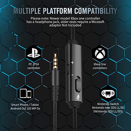 BINNUNE Cascos Gaming Auriculares con Microfono para PC PS4 PS5 Xbox One X Series Gamer Headset con 3.5mm Jack, Luz LED, Sonido Envolvente de Graves