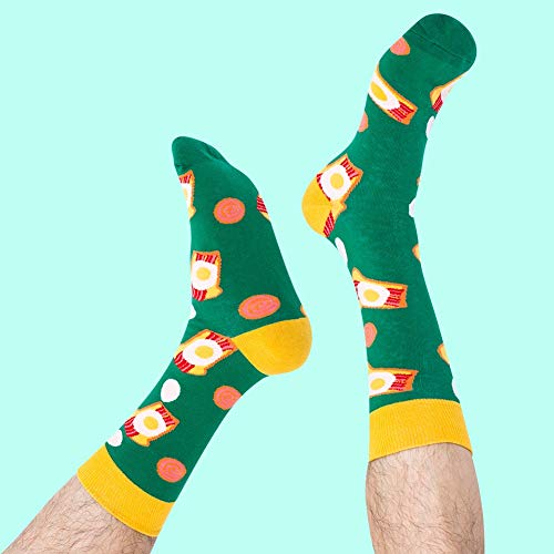 BISOUSOX Calcetines Estampados Hombre,Hombres Ocasionales Calcetines Divertidos Impresos de Algodón de Pintura Famosa de Arte Calcetines,Calcetines de Colores de Moda (8 Pairs-egg Bacon)