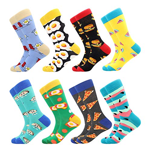BISOUSOX Calcetines Estampados Hombre,Hombres Ocasionales Calcetines Divertidos Impresos de Algodón de Pintura Famosa de Arte Calcetines,Calcetines de Colores de Moda (8 Pairs-egg Bacon)